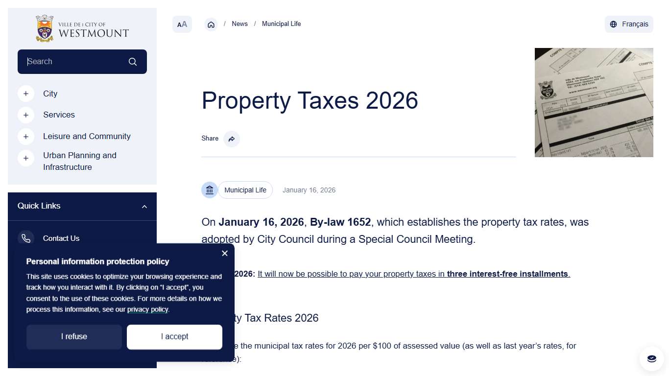 Property Taxes 2026 | City of Westmount